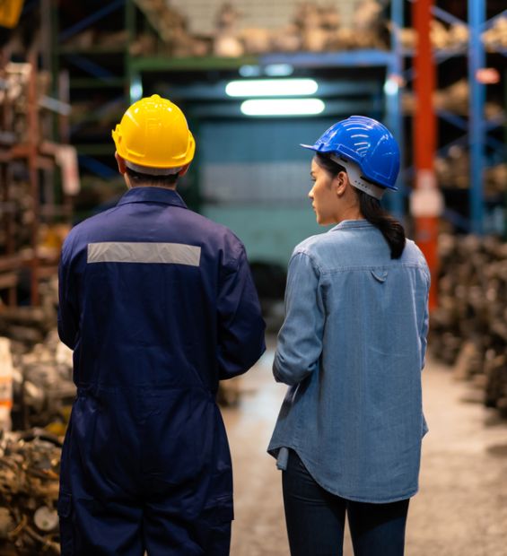 Engineer,Man,And,Administrator,Standing,In,The,Automotive,Parts,Warehouse.