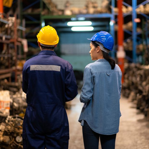 Engineer,Man,And,Administrator,Standing,In,The,Automotive,Parts,Warehouse.