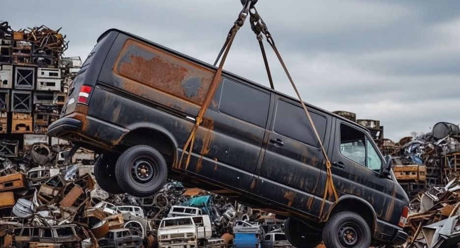 A,Black,Van,Being,Picked,Up,By,A,Scrap,Yard